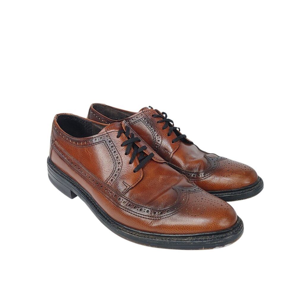 Vtg Union Made USA Cushion-Flex Longwing Brogue Oxford Shoes Mens 12C Leather
